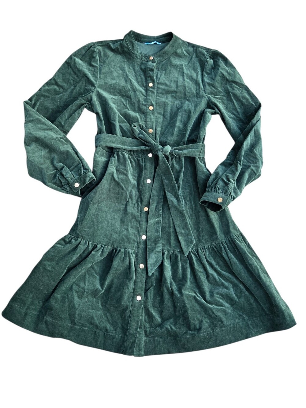 Draper James Forest Green Corduroy Long Sleeve Gold Button Front Dress Size M - Picture 2 of 9